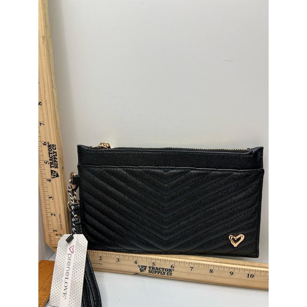 Prene Love Aberdeen Wallet Women's Black Leather Quilted Chevron Wristlet Clutch
